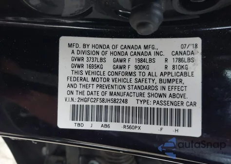 2018 Honda Civic Lx z USA, uszkodzony, nr VIN 2HGFC2F58JH582248
